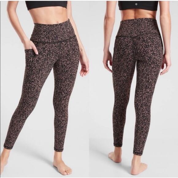 Athleta Leggings Womens Large Mineral Brown Salutation Stash Pocket Gravel Yoga - Picture 1 of 12